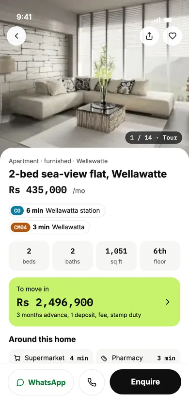 A listing in the app