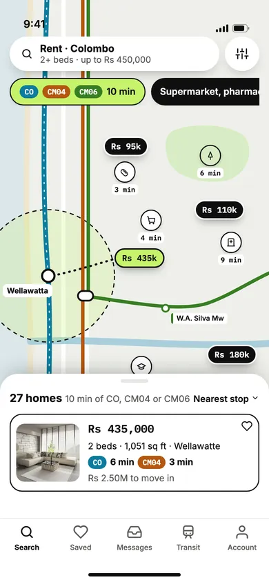 Searching the map near the Coastal Line in the app